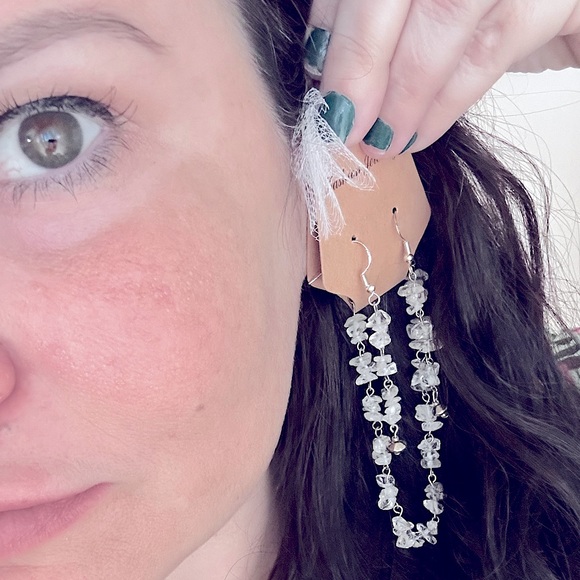 Crystal Quartz Gemstone Jewelry, 925ss Clear Crystals Gems Earring+Bracelet Set - Picture 7 of 16